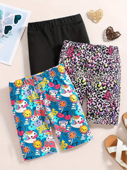 4pcs Girls Solid Elastic Waist Safety Shorts Leggings Under Skirt Dress
