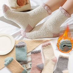 5 Pairs Colorblock Fuzzy Socks Women's Stockings & Hosiery