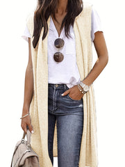 Solid Sleeveless Knit Cardigan Long Vest Sweater