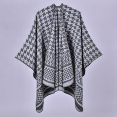 Houndstooth Jacquard Shawl Cashmere Poncho Cape