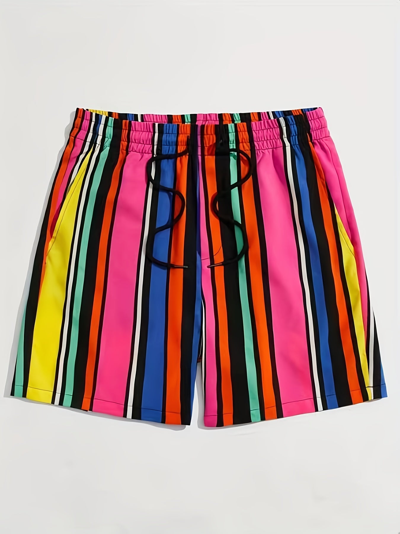 Vertical Stripe Men's Summer Drawstring Casual Loose Shorts