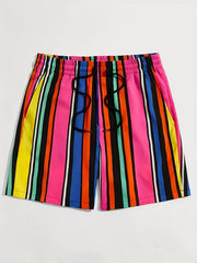Vertical Stripe Men's Summer Drawstring Casual Loose Shorts