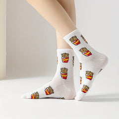6 Pairs Cartoon Food Print Socks Funny Mid Tube Women's Stockings