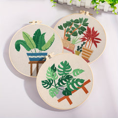 Embroidery Kit Green Plants Cactus Pattern Material Package with Hoop