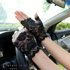 Lace Gloves Sunscreen Hollow Fingerless Outdoor Driving Sports Women
