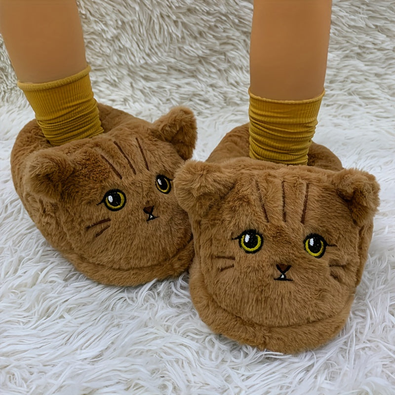 Cartoon Kitten Furry House Shoes For Girls Non Slip Soft Bottom Walking Shoes