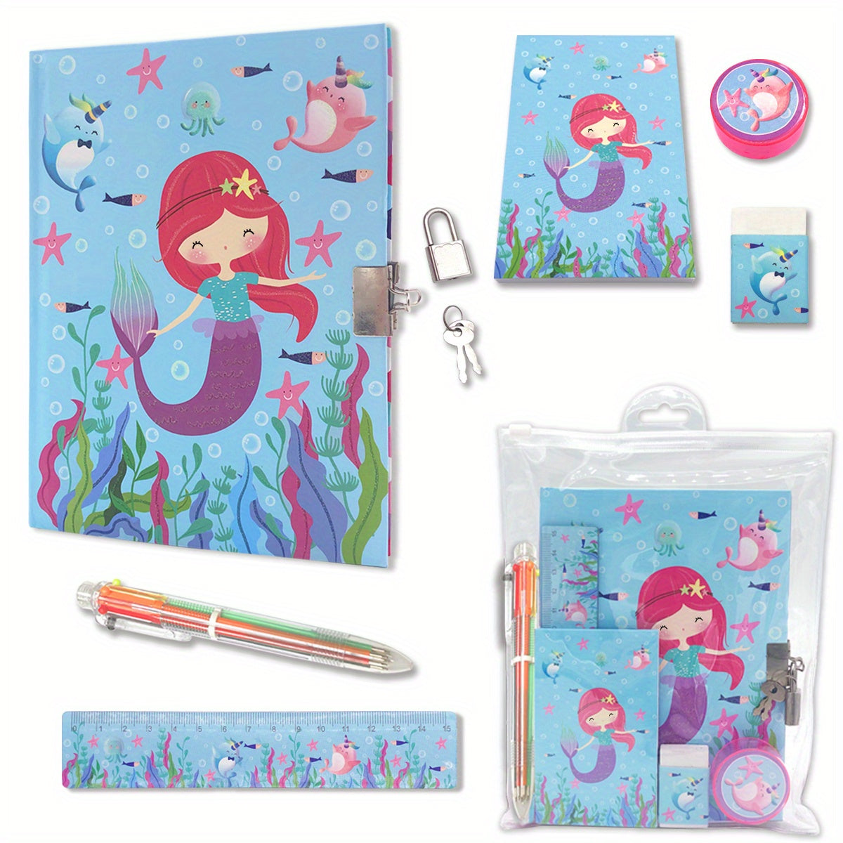 Girls Diary With Lock Kids Journal Stationary Set Mermaid Gift
