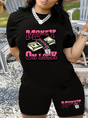 Money On Lock Letter Print Matching Two piece Set