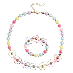 Kids Colorful Floral Beaded Bracelet Necklace Set