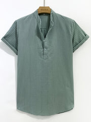 Vertical Stripe Print Casual Short Sleeve Shirt for Summer Vacation
