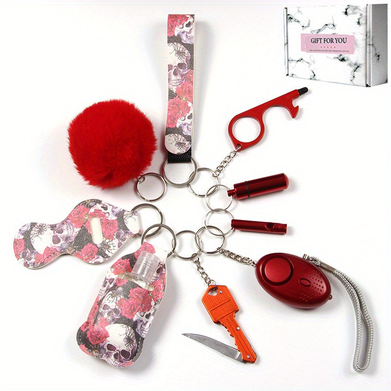 10PCS Safety Keychain Set w/ Personal Safety Alarm & Whistle, First Aid Bottle