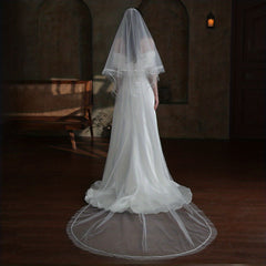 Double Layer Bridal Head Veil with Comb and Satin Edge