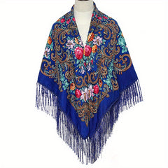 Boho Flower Print Tassel Shawl Vintage Warm Wrap Cardigan Poncho