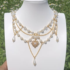Heart Pendant Faux Pearl Necklace Decorative Accessories Holiday Gift