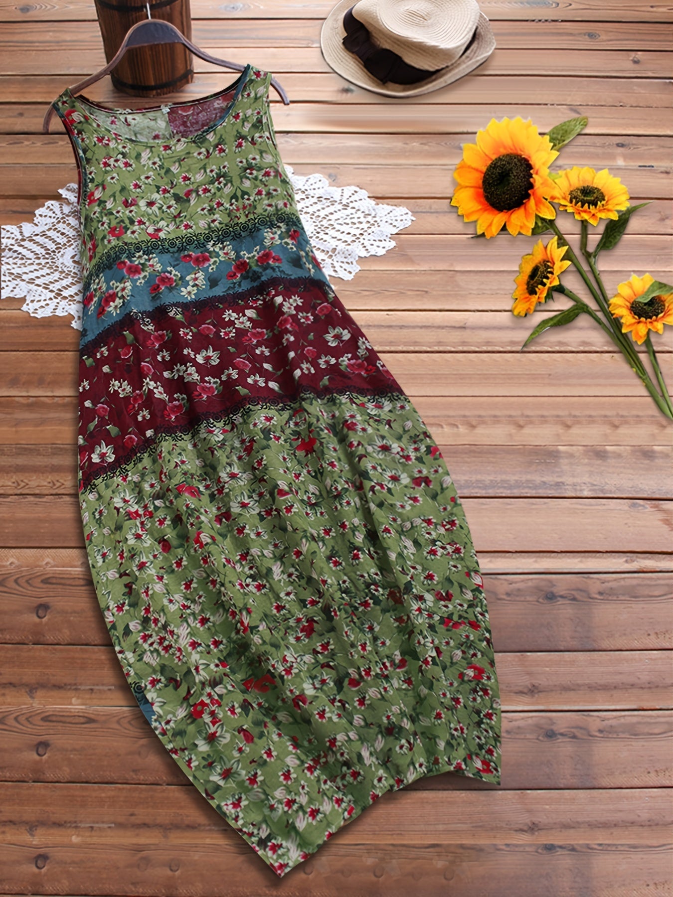 Colorblock Floral Print Tank Dress