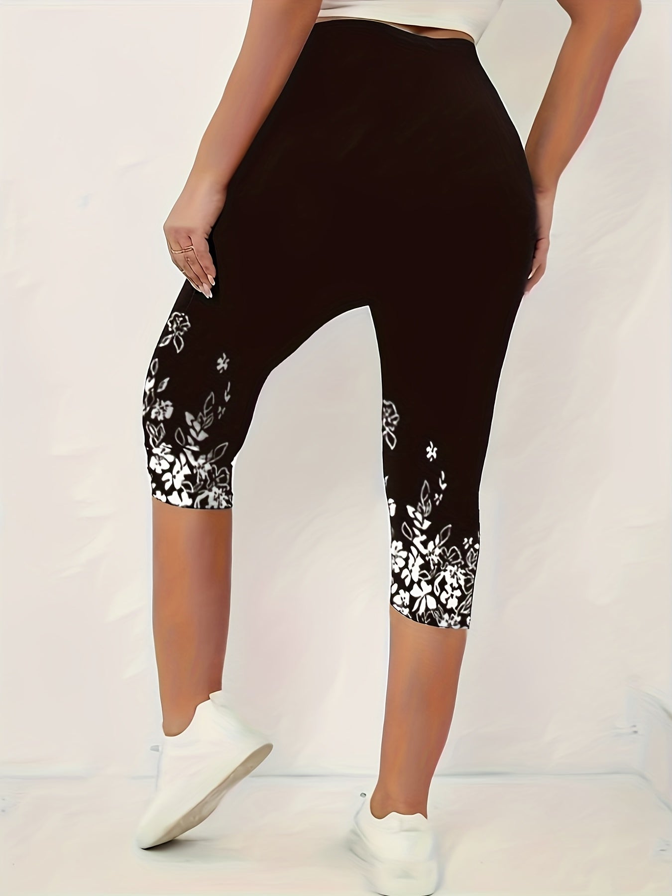 Floral Print Skinny Capris Leggings for Women