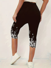 Floral Print Skinny Capris Leggings for Women