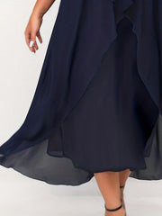 Button Decor Layered Half Sleeve Cloak Event Dress