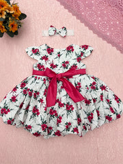 Baby Girl's Floral Print Pleated Dress Flutter Sleeve