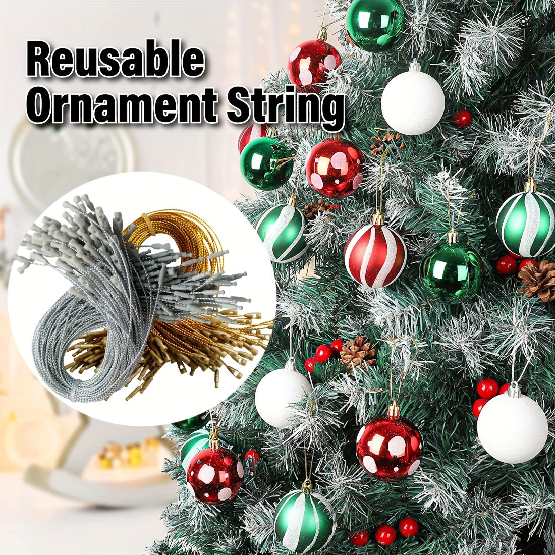 100pcs Christmas Ornament Hangers PreCut Ribbon Hooks with Snap Fastener