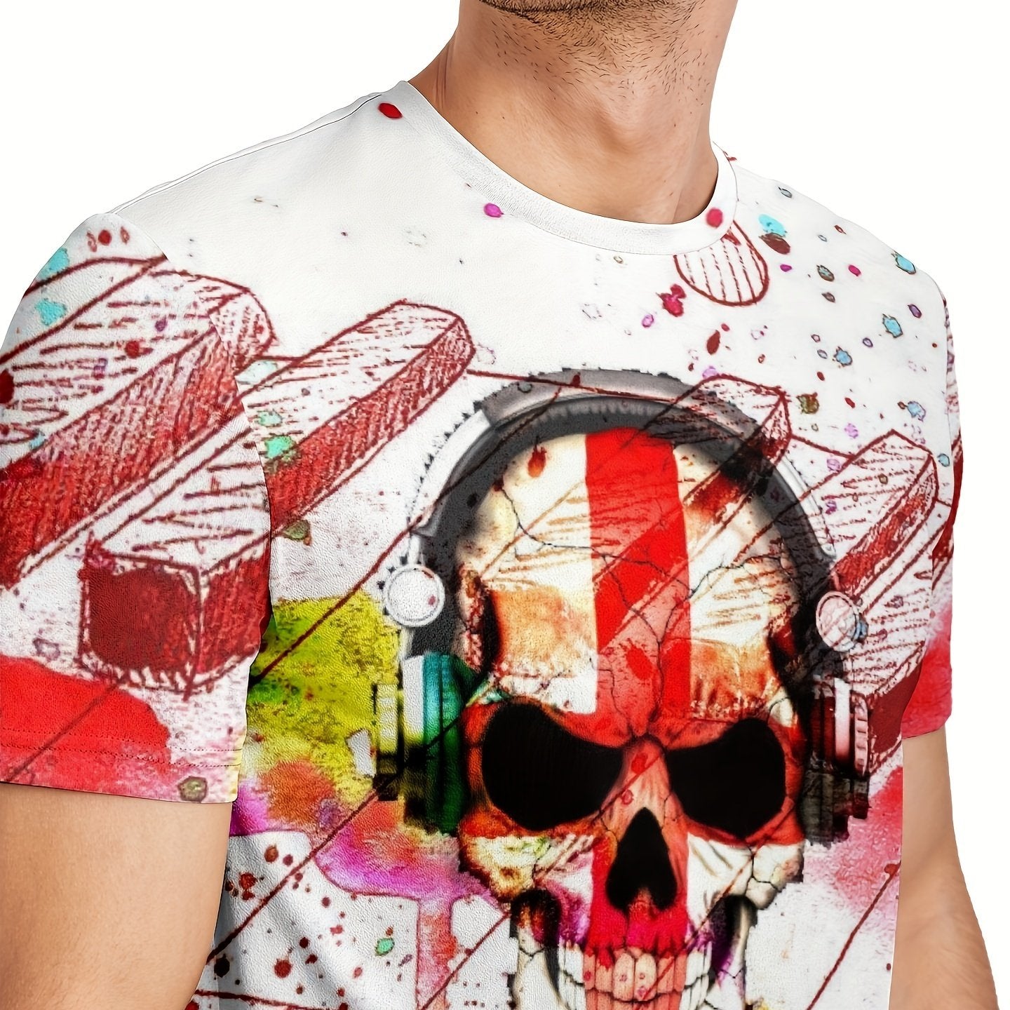 Colorful Skull Print Men's T-shirt 3D Digital Top Crew Neck