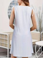 Eyelet Dress Button Front Casual Sleeveless Solid Dress