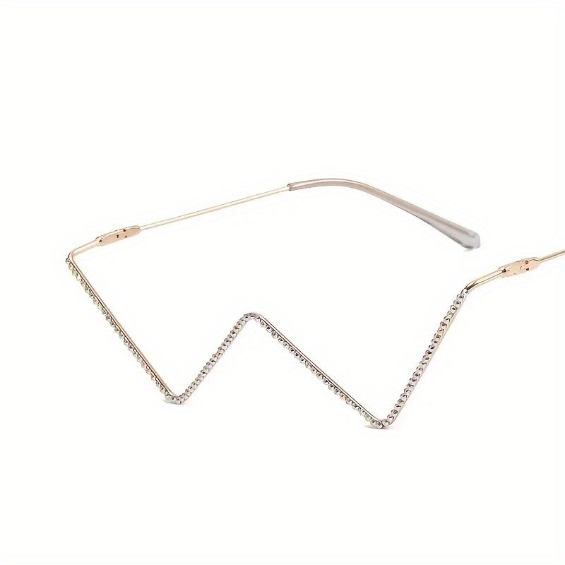 Rhinestone Decor Lensless Glasses W Shaped Frame Photo Prop Eyewear