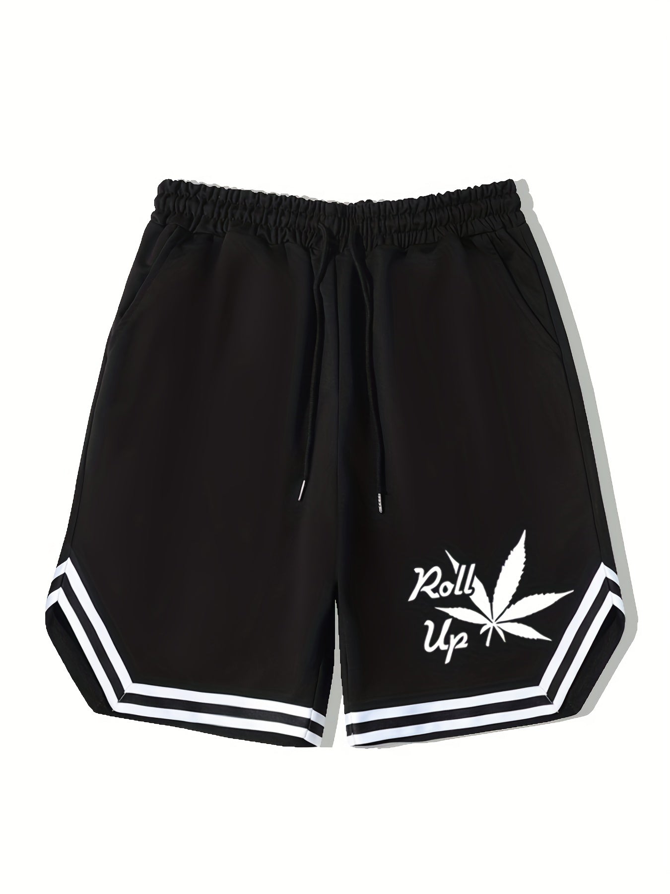 Leaf Pattern Drawstring Shorts for Men
