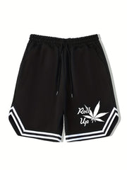 Leaf Pattern Drawstring Shorts for Men
