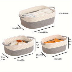 Cotton Rope Woven Storage Basket with Handle for Living Room