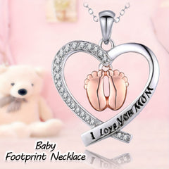 Heart shaped Baby Footprints Pendant Necklace for Girls