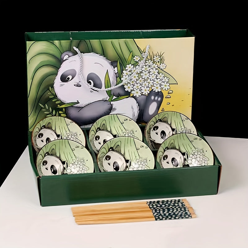Panda Bowl And Chopsticks Ceramic Tableware Gift Bowl Set