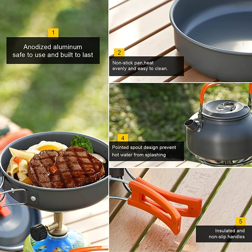 Portable Camping Cookware Set Aluminum Tableware Kit for Hiking BBQ Picnic