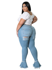 Criss Cross Ripped Flared Jeans High Rise Sexy Jeans