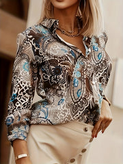Paisley Print Button Up Long Sleeve Blouse