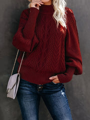 Solid Cable Lantern Sleeve Sweater