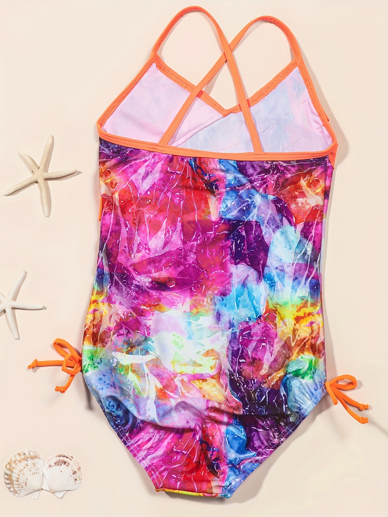Floral Flamingo Girls Swimsuit with Ruffled Trim