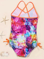 Floral Flamingo Girls Swimsuit with Ruffled Trim