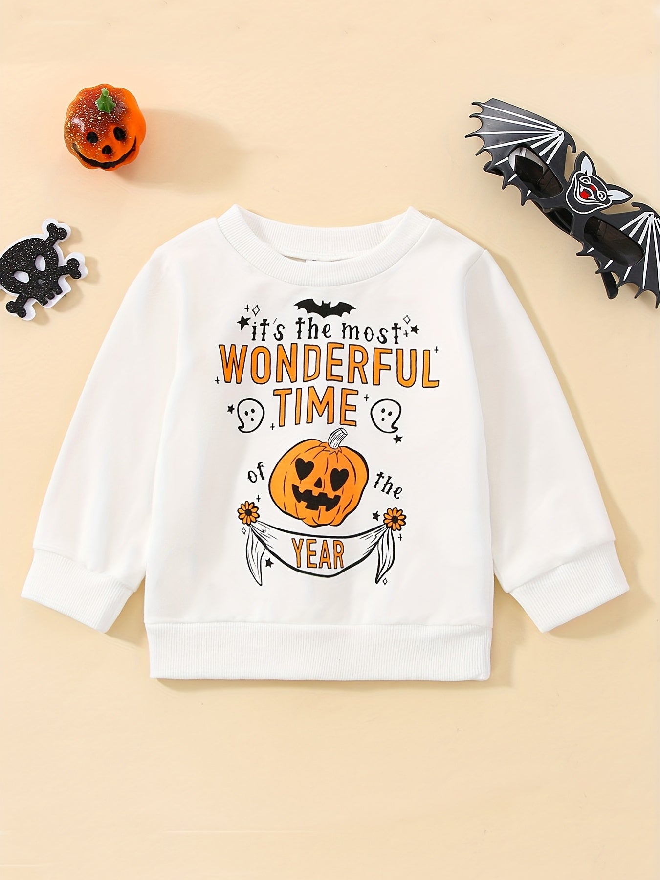 Baby's Halloween Letter Pumpkin Print Pullover Top