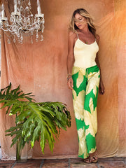 Random Print Beach Pants Elastic Waist Cover Up