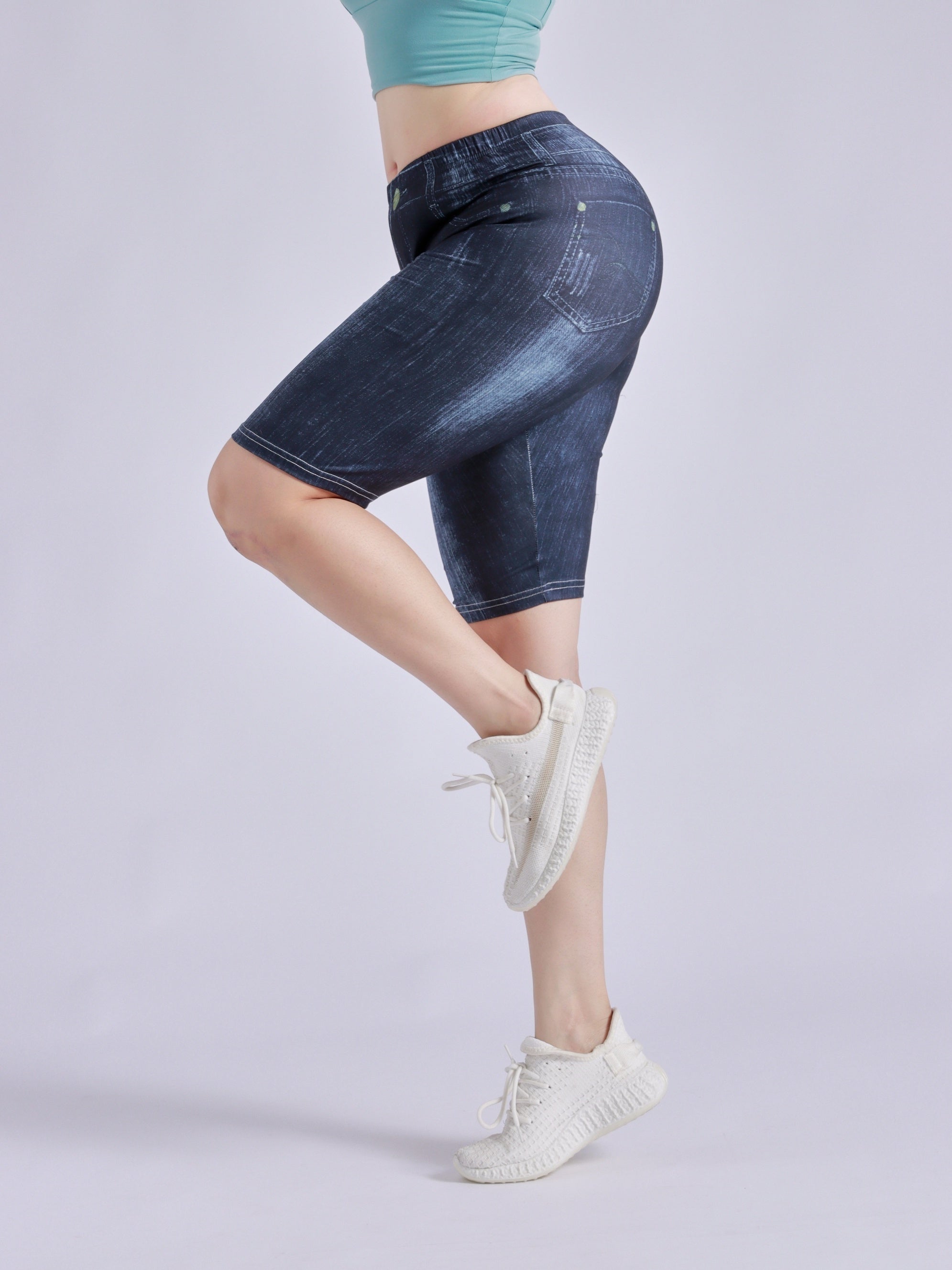 High Waist Denim Print Leggings for Women
