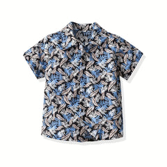 Boys Feather Print Shirt for Vacation Beach Kids Summer Clothes