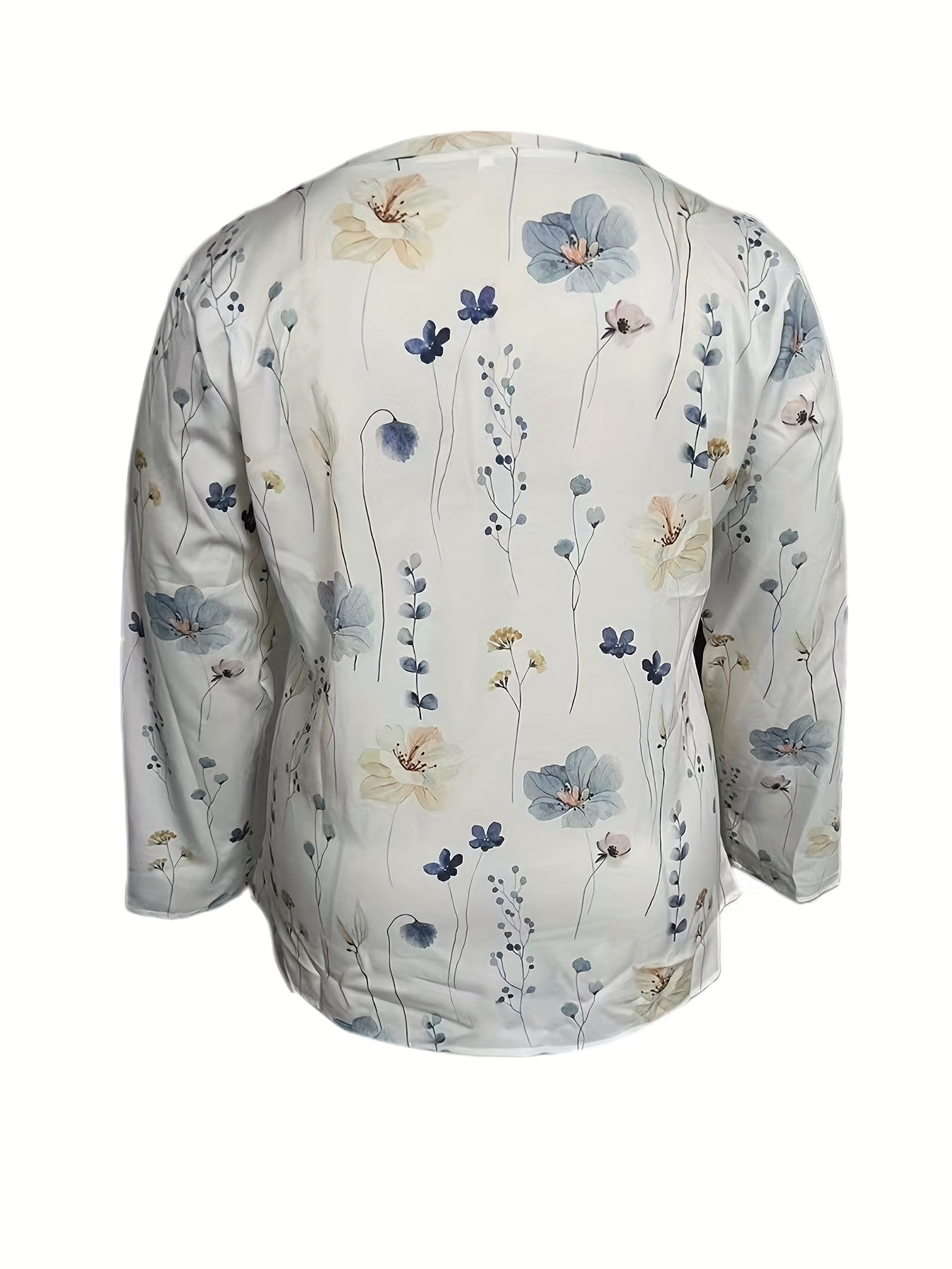 Floral Print Irregular Neck Stretch Blouse