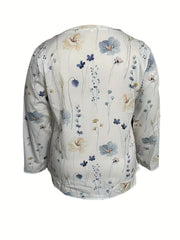 Floral Print Irregular Neck Stretch Blouse