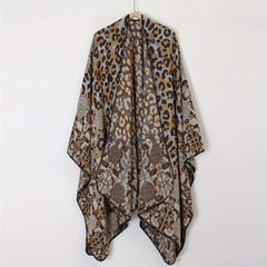 Leopard Print Blanket Shawl Vintage Flower Pattern Warm Cape