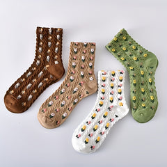 Floral Print Harajuku Style Mid Tube Socks Women's Stockings