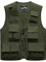 Cargo Vest Men's Zip Up Outwear Casual Spring Summer
