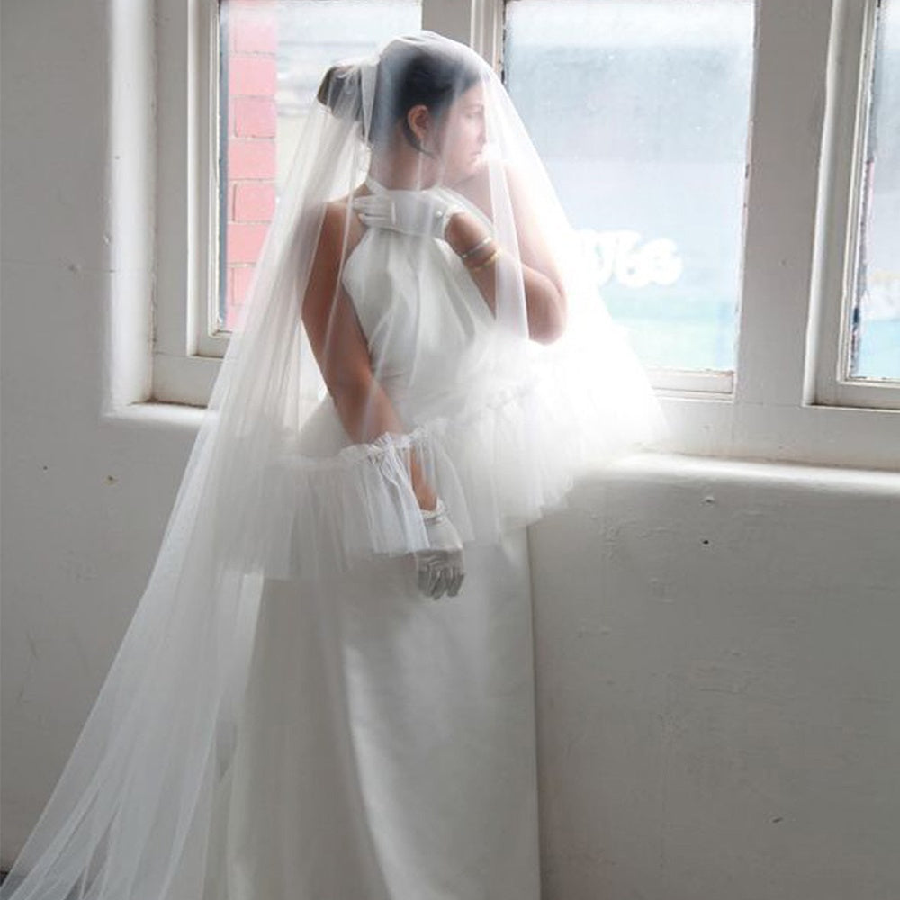 Bridal Veil Headpiece Layered Ruffled Edge Sheer Tulle Wedding Accessory