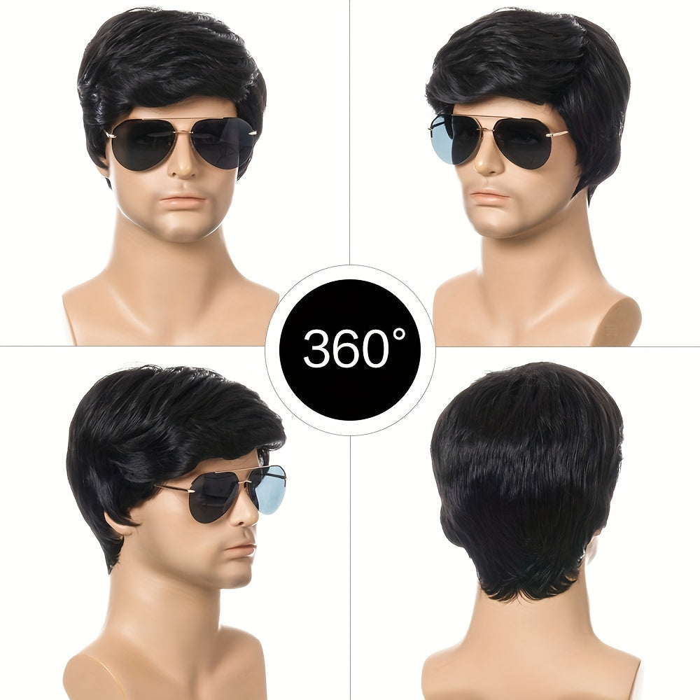 Men's Short Curly Hair Oblique Bangs Wig