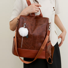 Classic Zipper Backpack Soft Leather Bag Large Capacity for Travel